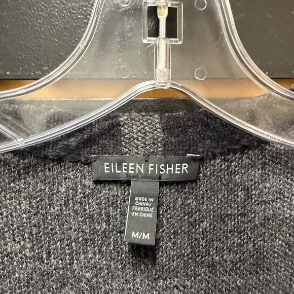 Eileen Fisher 100% Merino Wool Windowpane Open Front Cardigan – Size M - Picture 2 of 4